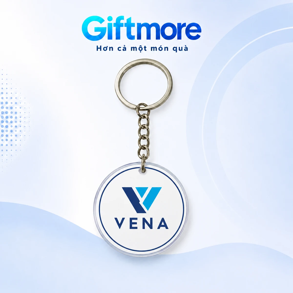 Demo VENA navy cyan trên mặt mica tròn có viền in mảnh