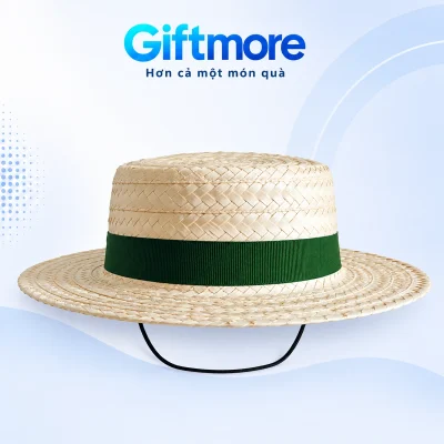 Mũ lá buông sáng màu, đai xanh và vành phẳng trên nền GiftMore