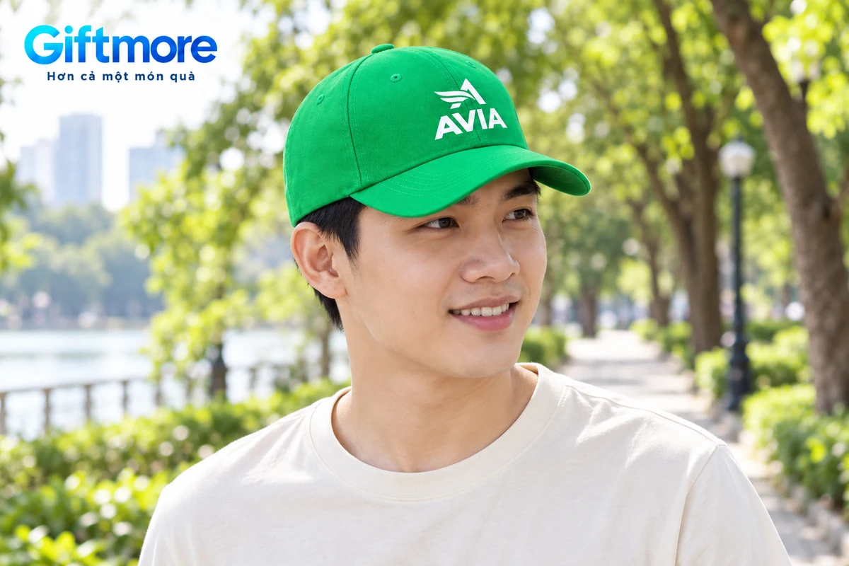Mô phỏng người đội mũ lưỡi trai xanh AVIA trong buổi đi bộ ngoài trời
