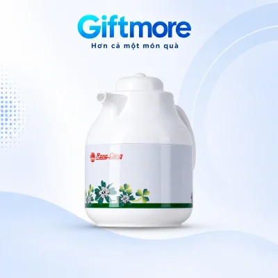Phích thân trắng hoa xanh, vai trắng tròn và nắp nút ấn trên nền GiftMore