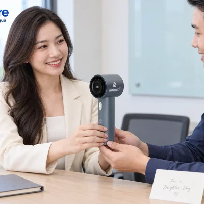 Mô phỏng trao quạt Kalpen F13 xám xanh demo KAIO tại văn phòng