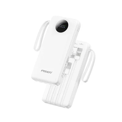 Ảnh catalogue PISEN TP-D099 trắng thể hiện mặt trước màn hình tròn và mặt sau có dây tích hợp
