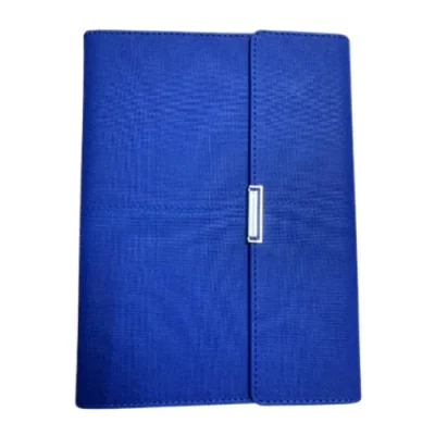 Ảnh catalogue gốc sổ còng ba phần thẳng màu xanh, mép gập dài và đường may quanh bìa
