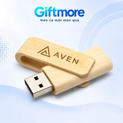 Demo monogram A và chữ AVEN trên mặt vỏ xoay gỗ của USB UGV 027