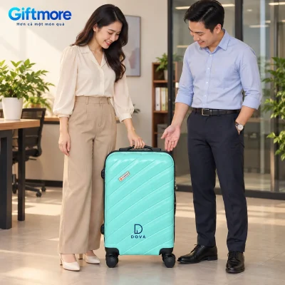 Mô phỏng đối chiếu vali mẫu 01 xanh ngọc demo DOVA khi bàn giao tại văn phòng
