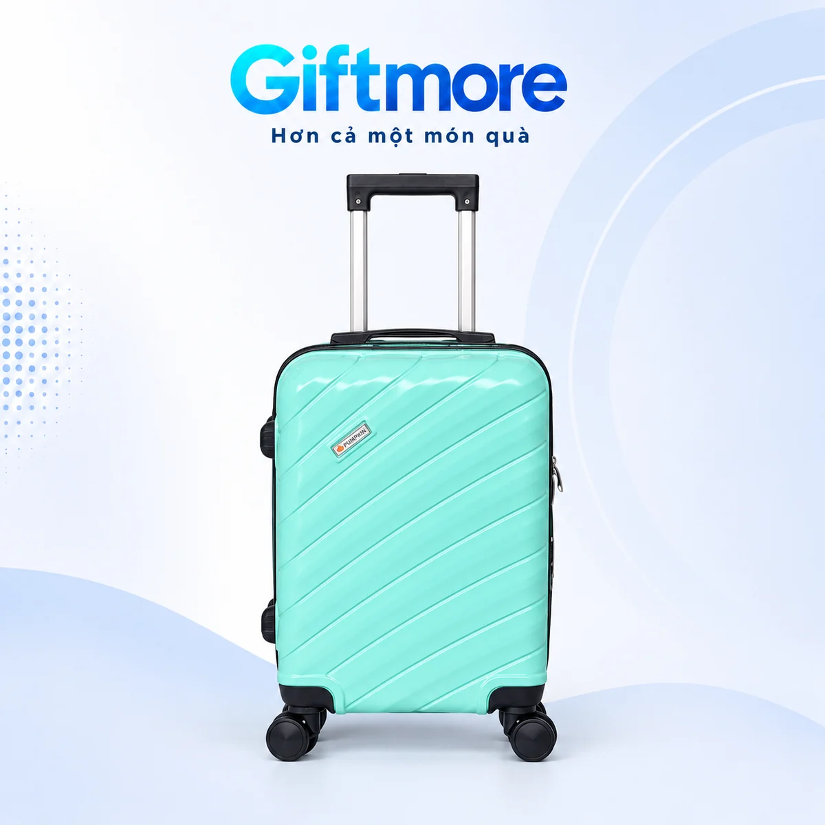 Vali ABS mẫu 01 xanh ngọc mặt sóng chéo và bánh đen trên nền GiftMore