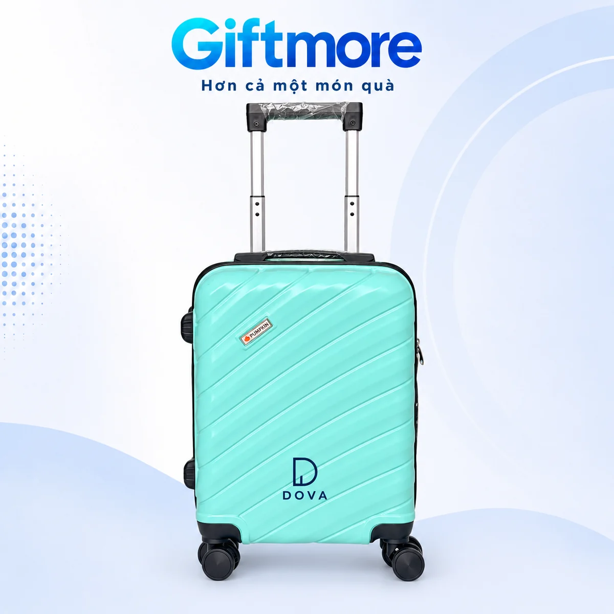 Demo DOVA xanh đậm đặt phía dưới mặt sóng chéo vali mẫu 01 xanh ngọc