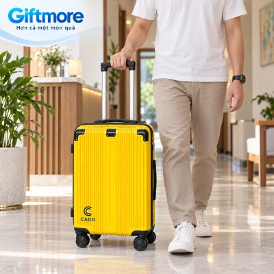 Mô phỏng dùng vali 12 vàng demo CADO tại sảnh nơi lưu trú
