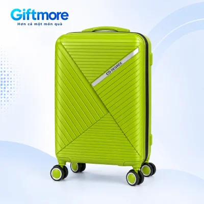 Vali PP mẫu 08 xanh lá với sóng chéo và thanh bạc trên nền GiftMore
